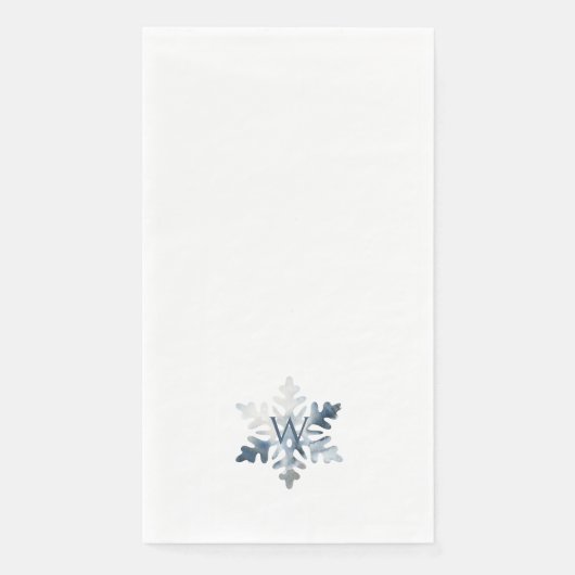 Einfache Icy Blue Monogram Wasserfarbenschneeflock Serviette (Vorderseite)
