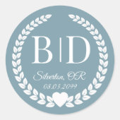 Einfache Icy Slate Blue Monogram Wedding Runder Aufkleber (Vorderseite)