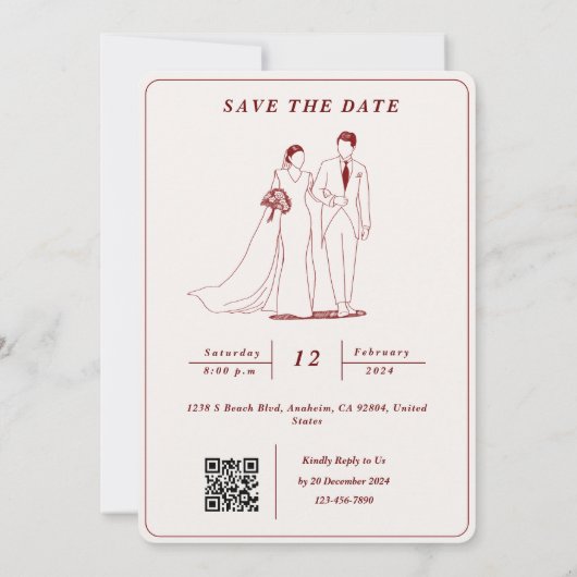 Einfache Illustration mit QR Code UAWG Wedding Einladung (Rückseite)