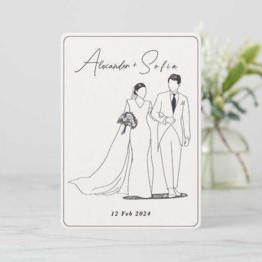 Einfache Illustration mit QR Code UAWG Wedding Einladung (Stehend Vorderseite)