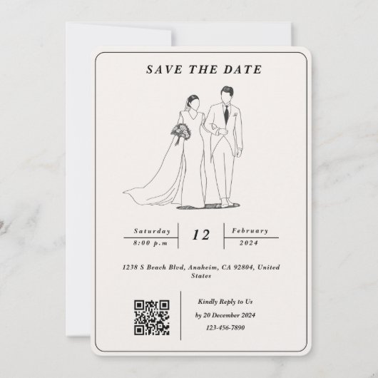 Einfache Illustration mit QR Code UAWG Wedding Einladung (Rückseite)