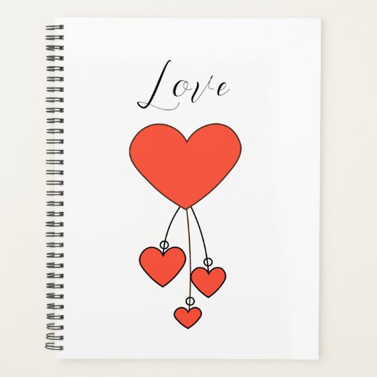 Einfache Illustration mit Scharlachtherzen Liebe Planer (Vorderseite)