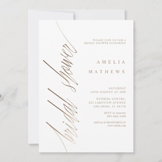 Einfache Imitate Gold-Kalligrafie-Brautparty Einladung (Vorderseite)