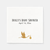 Einfache Imitate Gold Stork Baby Dusche Name & Dat Serviette (Vorderseite)