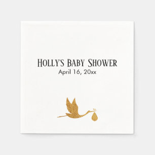 Einfache Imitate Gold Stork Baby Duschname & Datum Serviette