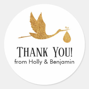 Einfache Imitate Gold Stork Vielen Dank! Babyparty Runder Aufkleber