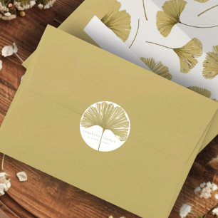 Einfache Imitate Goldginkgo Monogram Hochzeit Runder Aufkleber