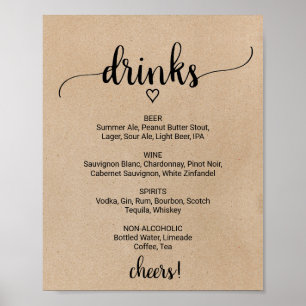 Einfache Imitate Kalligrafie Drink Menü-Zeichen Poster