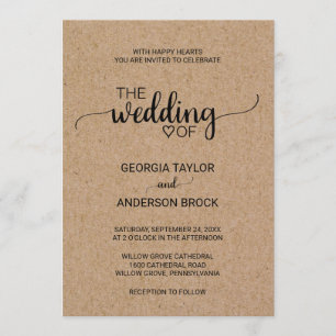 Einfache Imitate Kraft Calligraphy Wedding Einladung