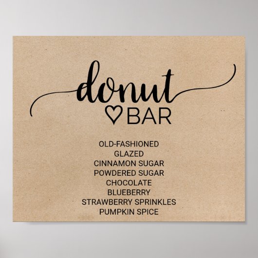 Einfache Imitate Kraft Kalligrafie Donut Bar Sign Poster (Vorne)