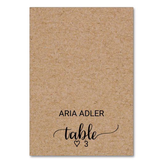 Einfache Imitate Kraft-Kalligrafie-Escort-Platzkar Tischnummer (Vorderseite)