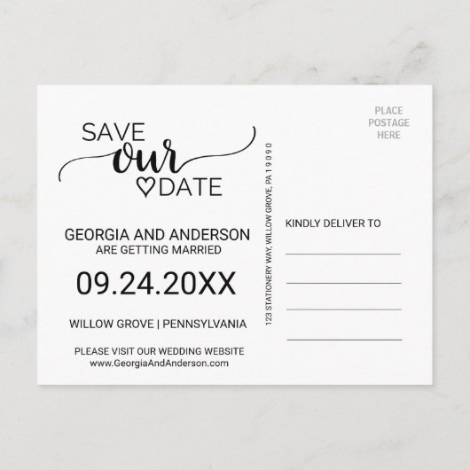 Einfache Imitate Kraft Kalligrafie Rettete Unser D Ankündigungspostkarte (Rückseite)