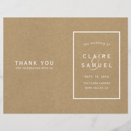 Einfache Imitate Rustic Kraft Hochzeitsprogramm (Vorderseite)