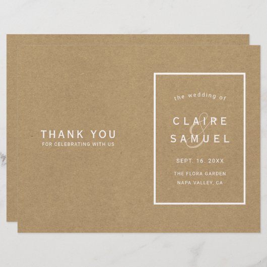 Einfache Imitate Rustic Kraft Hochzeitsprogramm (Vorne/Hinten)