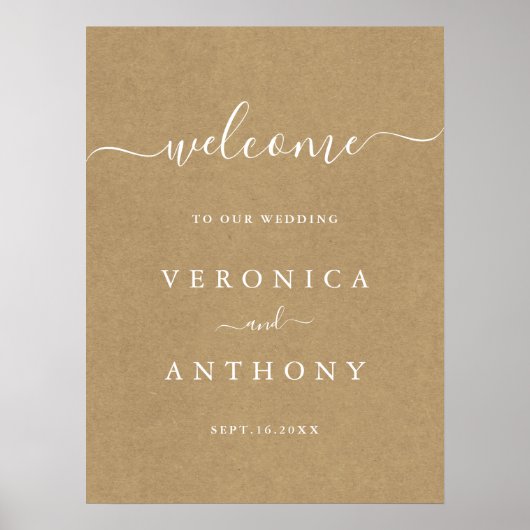 Einfache Imitate Rustic Kraft Wedding Willkommensz Poster (Vorne)