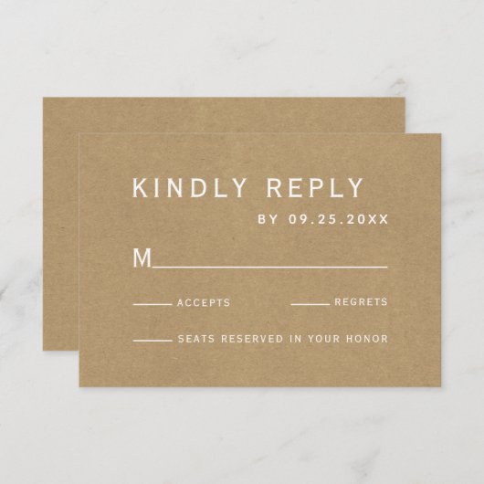 Einfache Imitate Rustikale Kraft Hochzeit RSVP Karte (Vorne/Hinten)