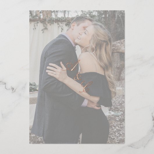 Einfache Imitate Vellum Elegantes Script Foto Rose Folieneinladung (Vorderseite)