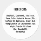 Einfache Inhaltsverzeichnis Handmade-Pflegekosmeti Runder Aufkleber (Vorderseite)