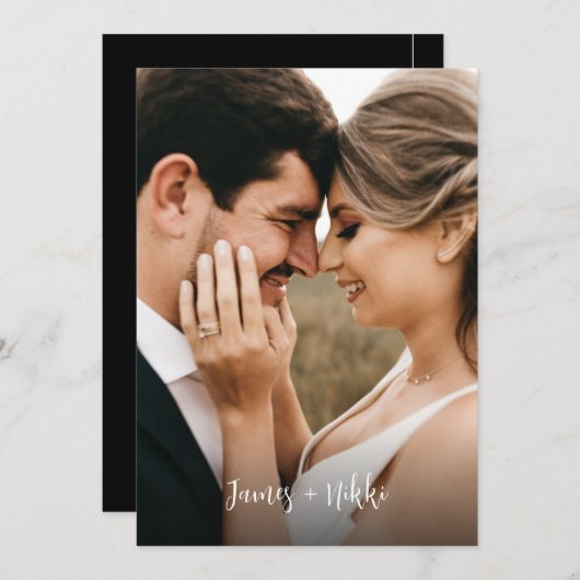 Einfache Initial Script Black Foto Hochzeit Einladung (Vorne/Hinten)