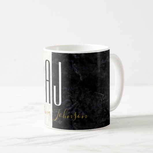 Einfache Initialen aus Marmor Schwarz und Weiß Kaffeetasse (VorderseiteRechts)