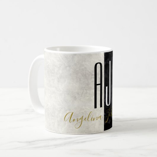 Einfache Initialen aus Marmor Schwarz und Weiß Kaffeetasse (Vorderseite Links)