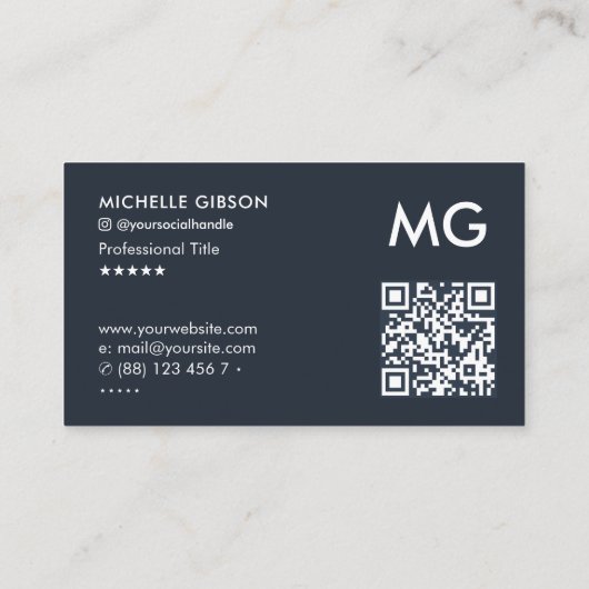 Einfache Initialen Berufliche dunkle blaue Kohle Visitenkarte (Rückseite)