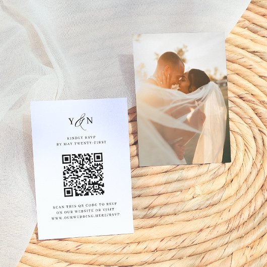 Einfache Initialen Elegantes Foto QR Code Hochzeit Begleitkarte