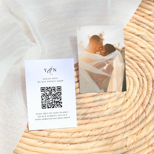 Einfache Initialen Elegantes Foto QR Code Hochzeit Begleitkarte