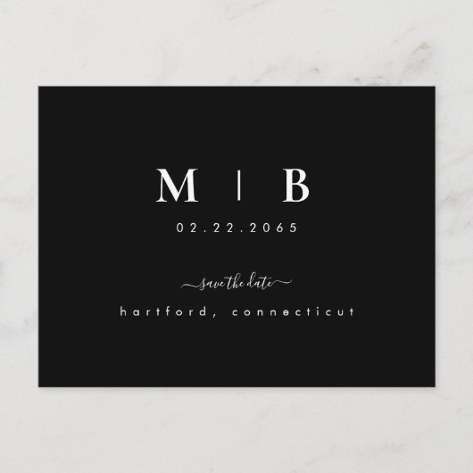 Einfache Initials Schwarze Hochzeit Swash speicher Postkarte (Vorderseite)