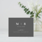 Einfache Initials Swash Gray Wedding Speichern Sie Postkarte (Stehend Vorderseite)