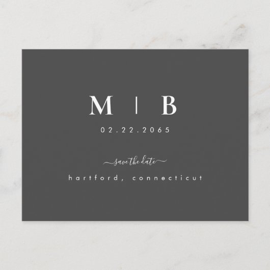 Einfache Initials Swash Gray Wedding Speichern Sie Postkarte (Vorderseite)