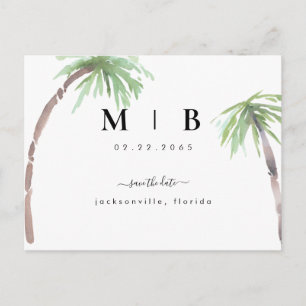 Einfache Initials Tropische Hochzeit speichern das Ankündigungspostkarte