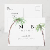 Einfache Initials Tropische Hochzeit speichern das Postkarte (Vorne/Hinten)