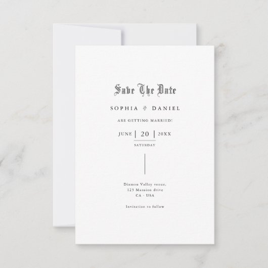 Einfache Inline-Gotik-Schriftart Romantisches Hoch Save The Date (Vorderseite)