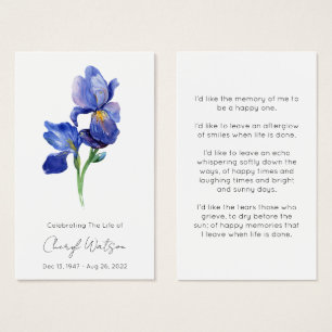 Einfache Iris-Trauer-Gedenk-Gebetskarte