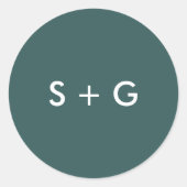 Einfache Jasper Green Wedding Monogram Runder Aufkleber (Vorderseite)