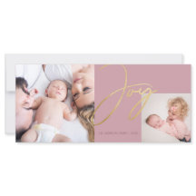 Einfache Joy Moderne Dusty Rose Foto Holiday Card