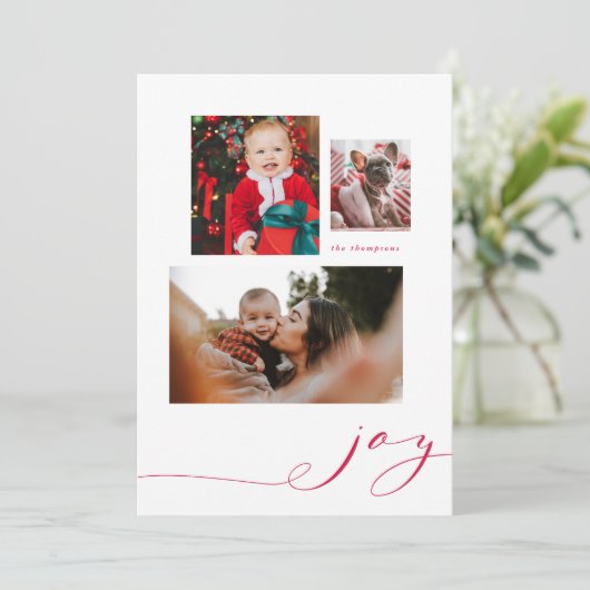 Einfache Joy Multi-Foto Ferienkarte Einladung (Stehend Vorderseite)