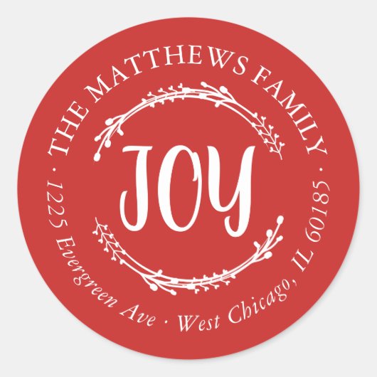 Einfache Joy Round-Rücksendeadresse Runder Aufkleber (Vorderseite)