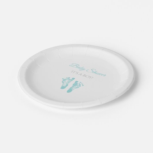 Einfache Jungen-Baby-Duschen-wertvolle blaue Pappteller (Schrägansicht)