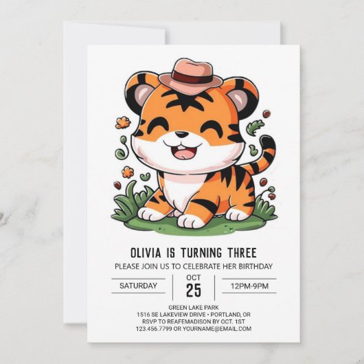 Einfache Jungle Tiger Digital Geburtstag Einladung (Vorderseite)
