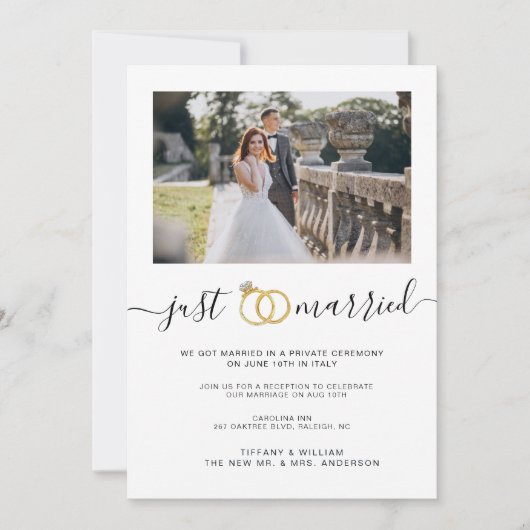 Einfache Just Married Ankündigung Paare Foto (Vorderseite)