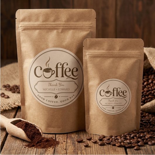Einfache Kaffeebecher rustikale braune Bohnen Runder Aufkleber