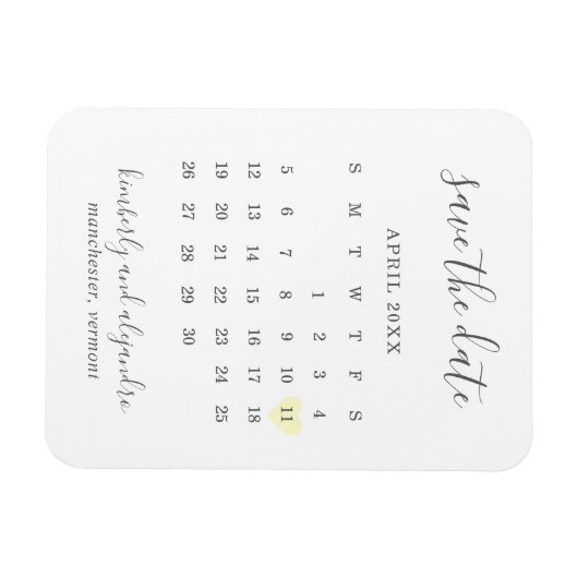 Einfache Kalenderpastel Gelbes Herz Save the Date Magnet (Horizontal)