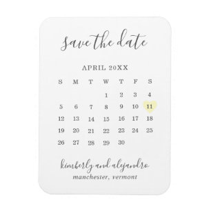 Einfache Kalenderpastel Gelbes Herz Save the Date Magnet