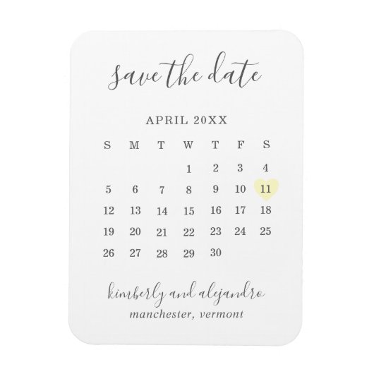 Einfache Kalenderpastel Gelbes Herz Save the Date Magnet (Vertikal)