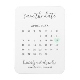 Einfache Kalenderpastel Grünes Herz Save the Date Magnet