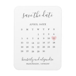 Einfache Kalenderpastel Rosa Herz Save the Date Magnet