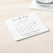 Einfache Kalenderpastel Rosa Herz Save the Date Rechteckiger Pappuntersetzer (angewinkelt)
