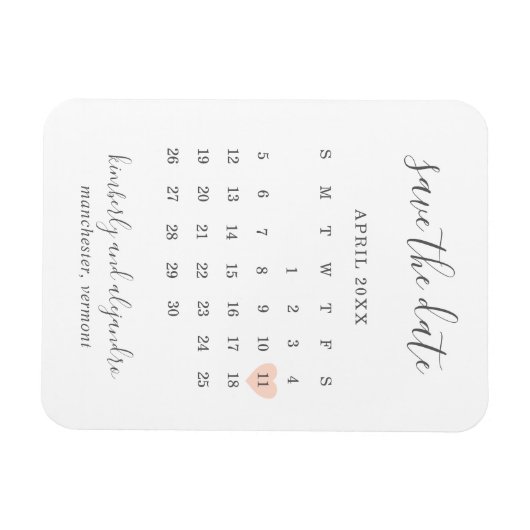 Einfache Kalenderpfeife Herzstück Save the Date Magnet (Horizontal)